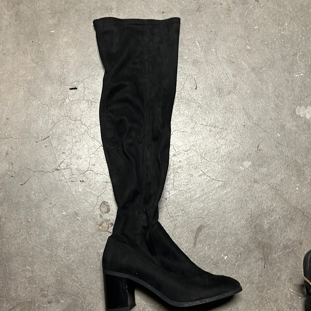 Black suede socket high heels